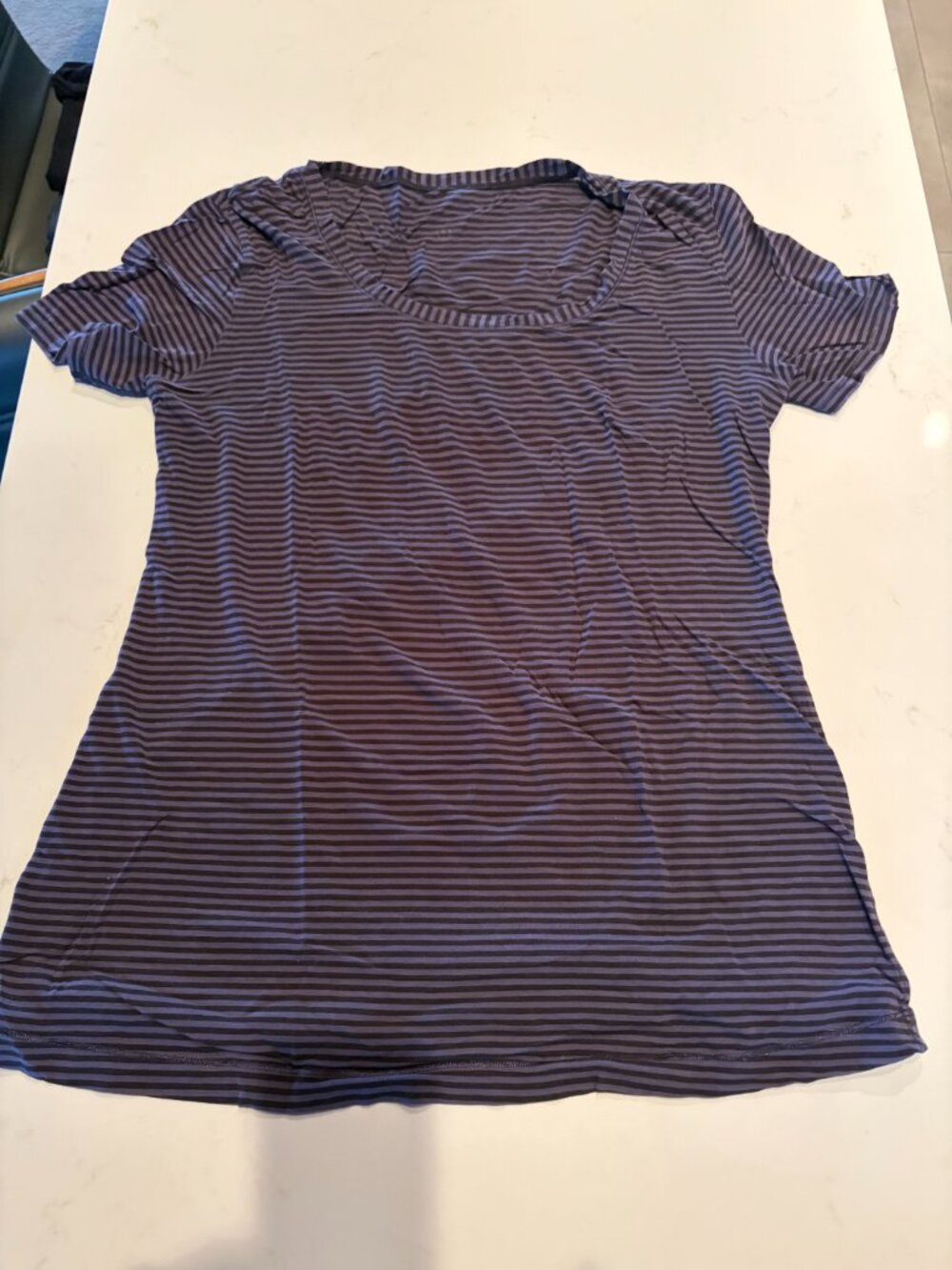 Lululemon Let Be Tee Women 10 Purple Black Stripe Pima Cotton
